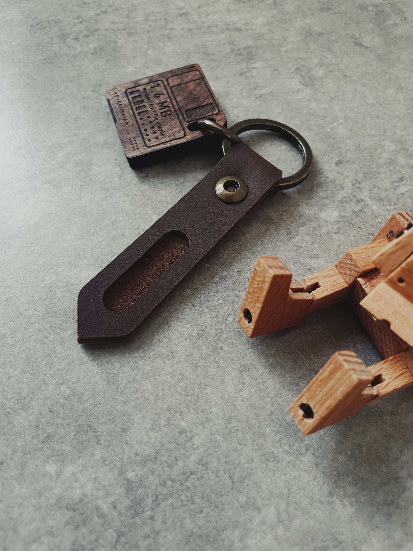 Leather and Wood Keychain | The Floppy Disk