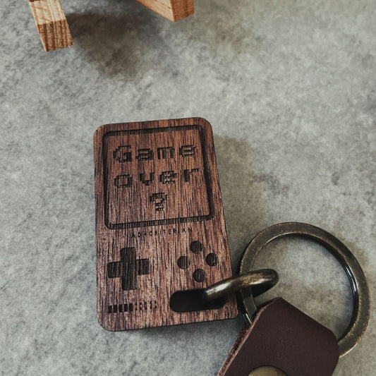 Leather and Wood Keychain | The Game is Over ? Mini Arcade |