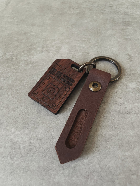 Leather and Wood Keychain | Micro Chip